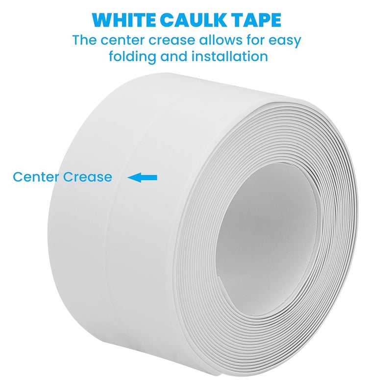 SICCOMA Caulk Tape 2 Rolls Self Adhesive Waterproof White Sink Caulking Sealant Tape, Bathroom Caulk Strip for Bathtub, Toilet, Countertop, Sink, Shower, Backsplash (White,1.5" x10.5Ft) - Image 2